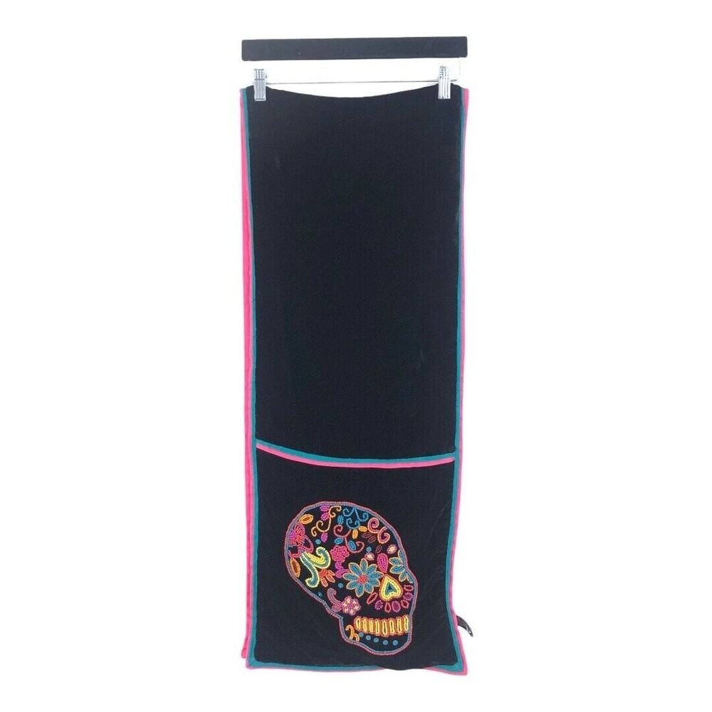 Spooky Night Halloween Velvet Beaded Sugar Skull Table Runner 14 x 72"